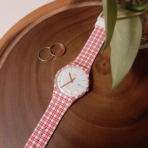 Swatch Red and White Gingham Watch